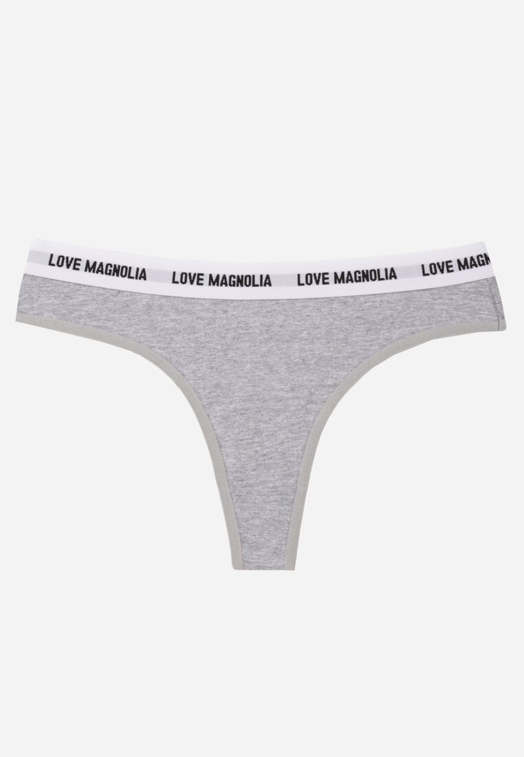 Szare Majtki Stringi z Bawełną Ozdobione Napisami Amero