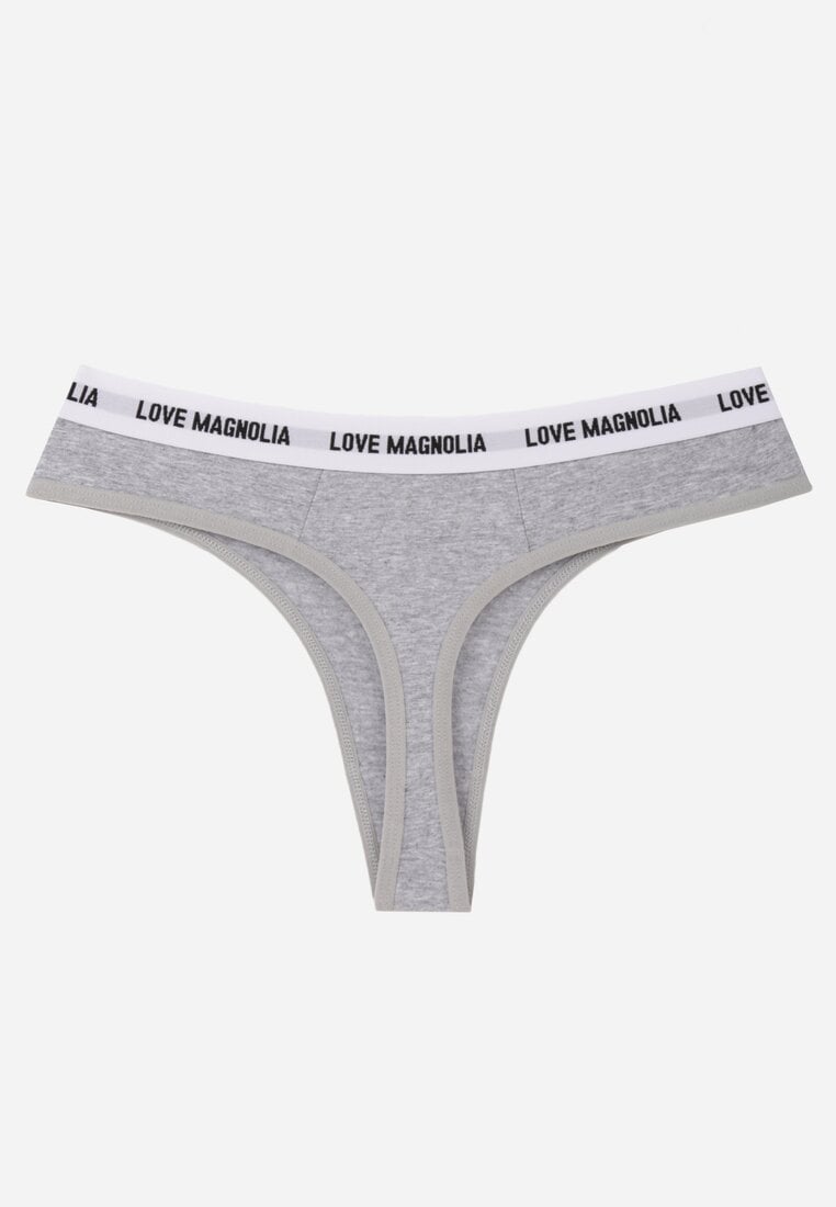 Szare Majtki Stringi z Bawełną Ozdobione Napisami Amero