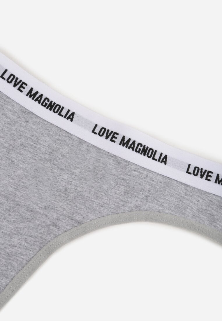 Szare Majtki Stringi z Bawełną Ozdobione Napisami Amero