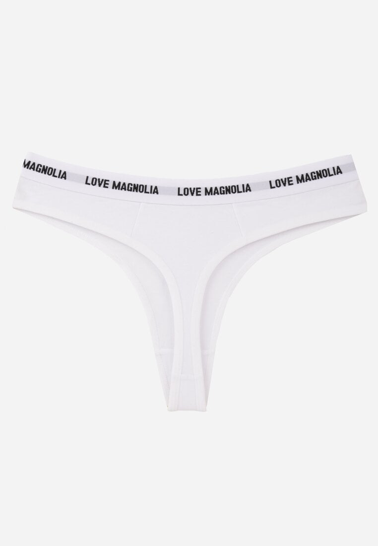 Białe Majtki Stringi z Bawełną Ozdobione Napisami Amero