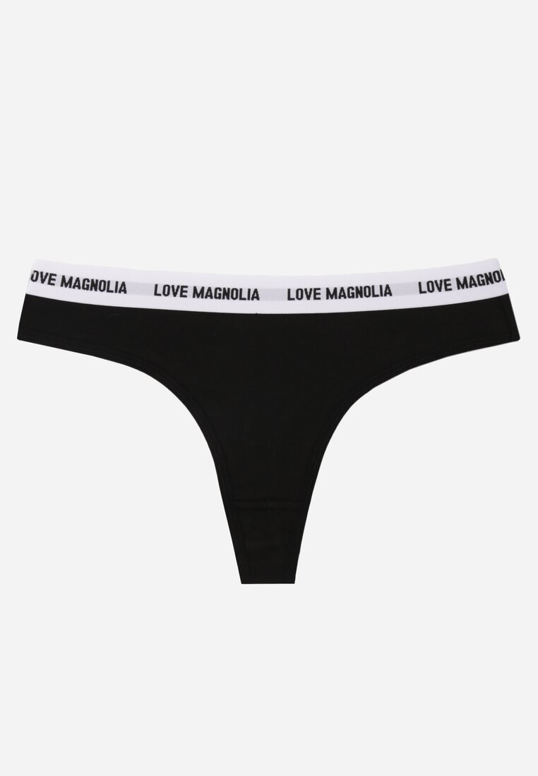 Czarne Majtki Stringi z Bawełną Ozdobione Napisami Amero