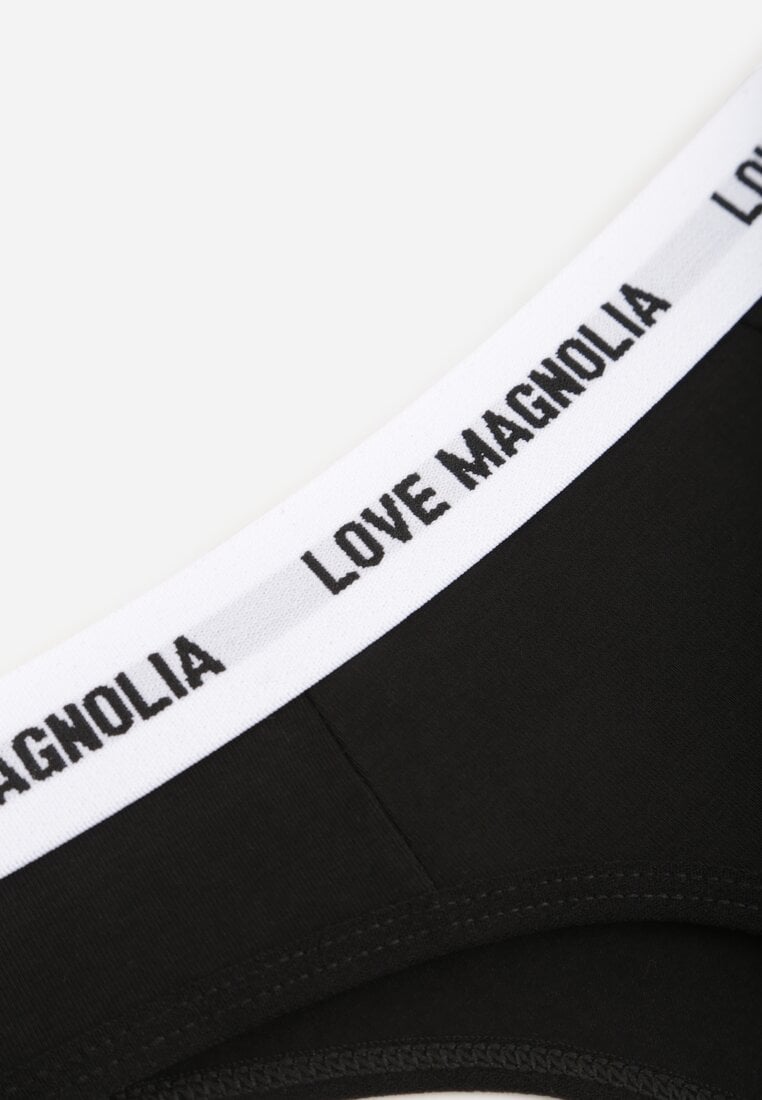 Czarne Majtki Stringi z Bawełną Ozdobione Napisami Amero