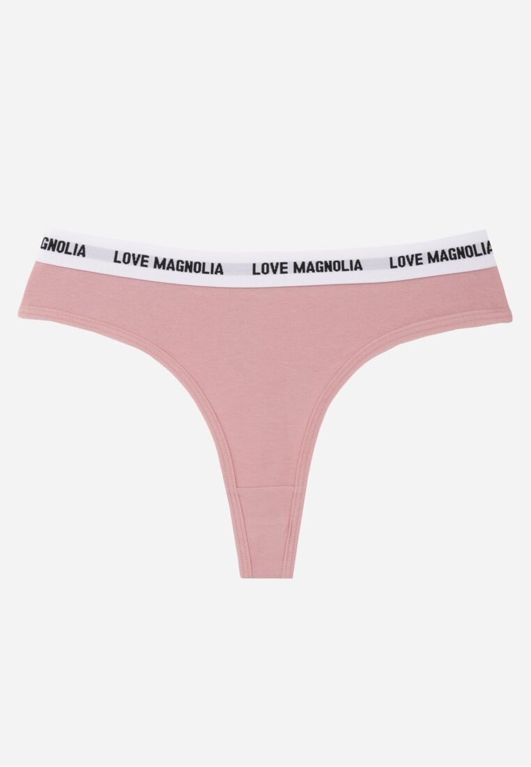Różowe Majtki Stringi z Bawełną Ozdobione Napisami Amero