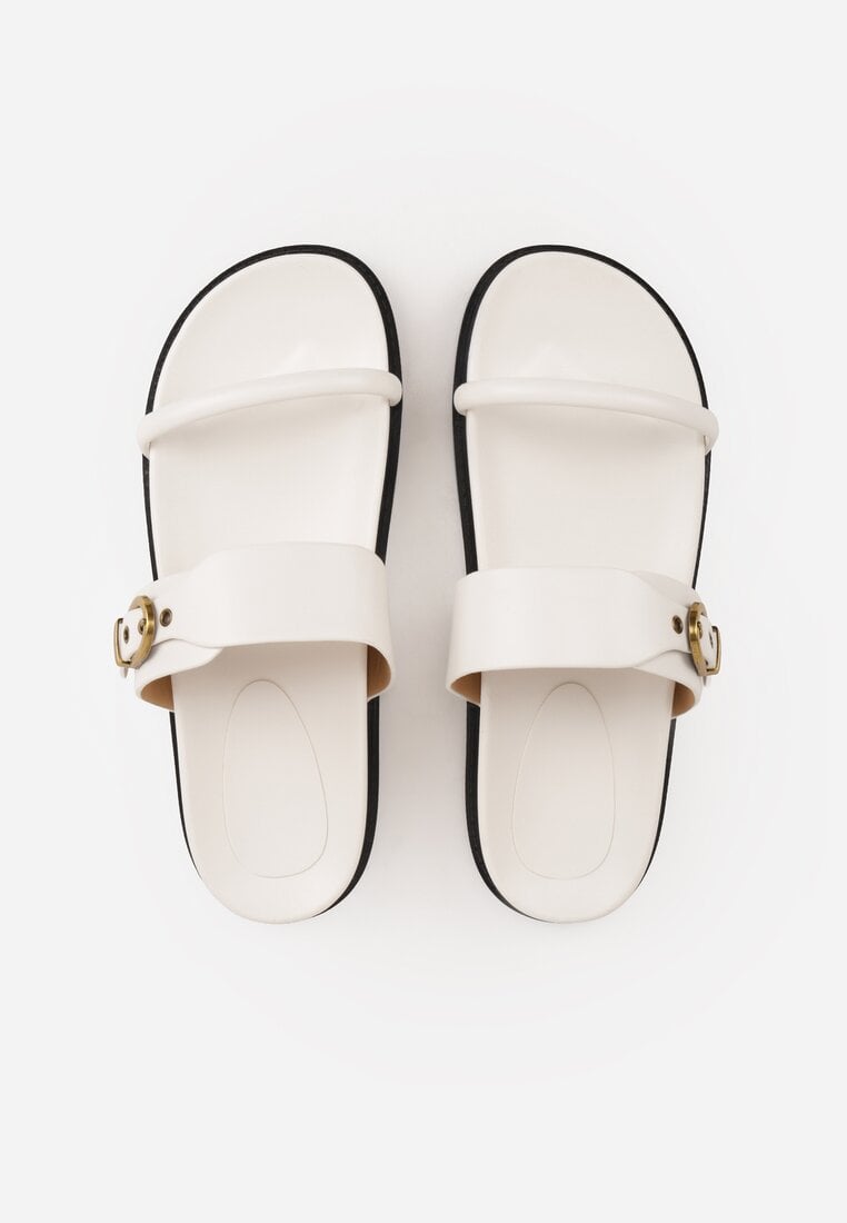 Białe Klapki Ozdobione Paskami i Metaliczną Klamrą Ophiusi