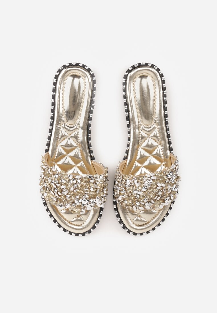 Złote Klapki Zdobione Biżuteryjnymi Aplikacjami Colsyn