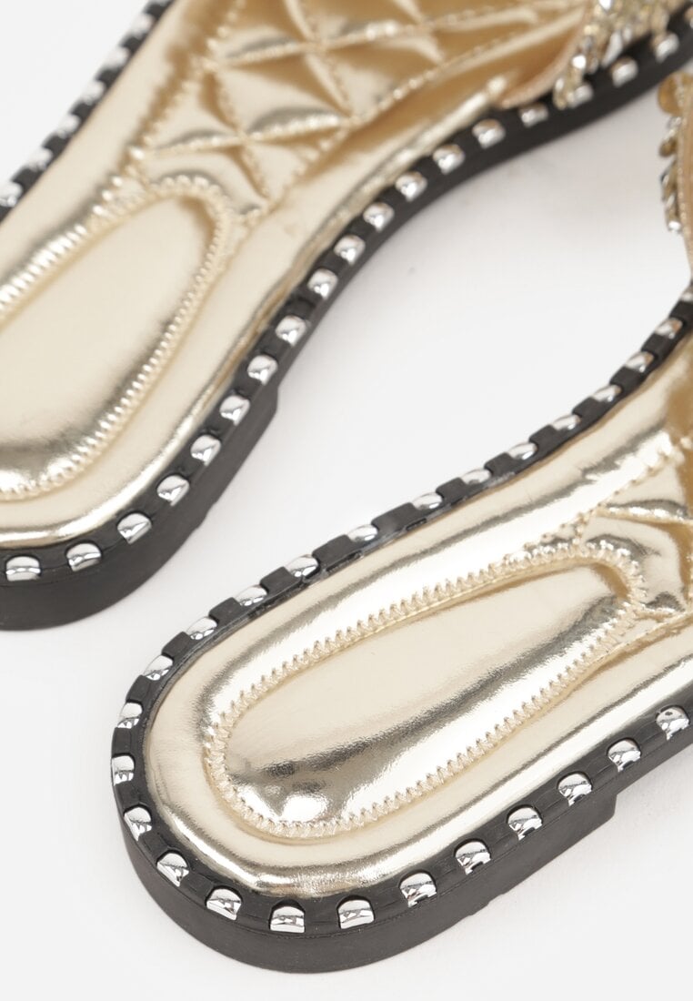 Złote Klapki Zdobione Biżuteryjnymi Aplikacjami Colsyn