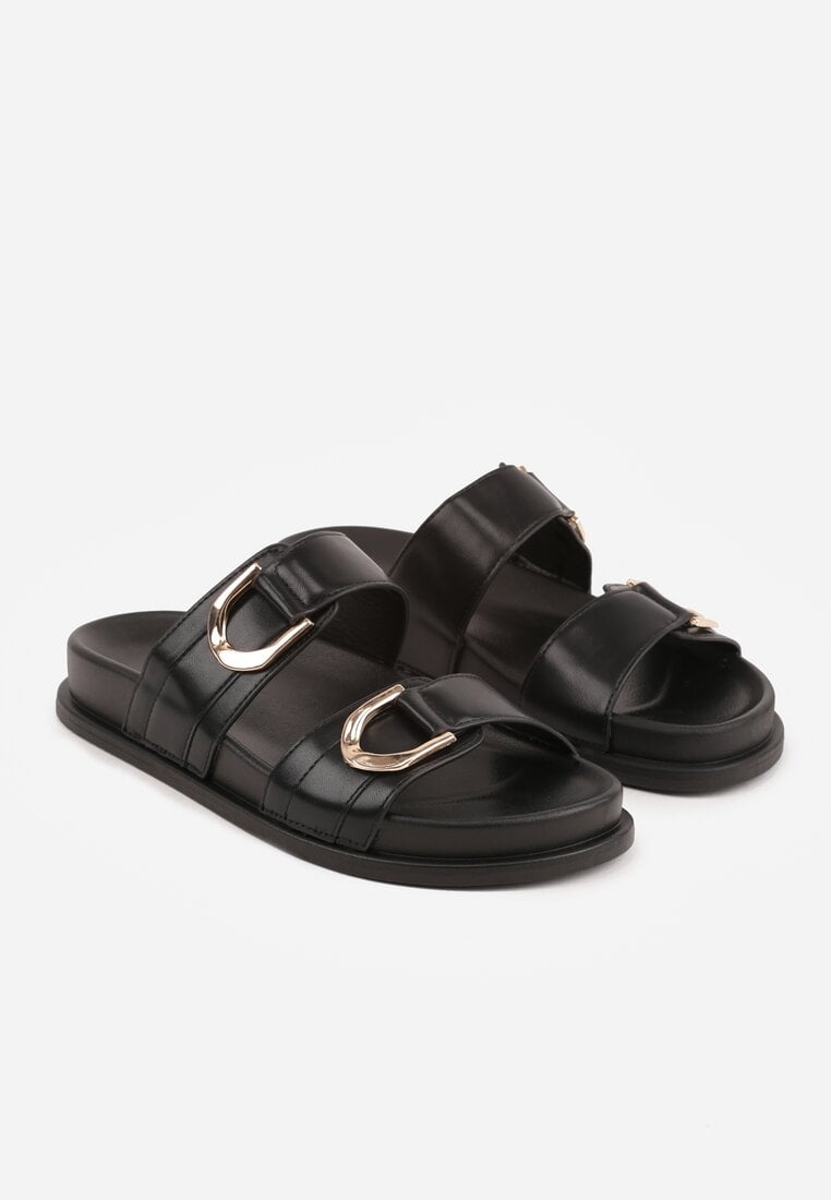 Czarne Klapki z Metalicznymi Klamrami Eudare