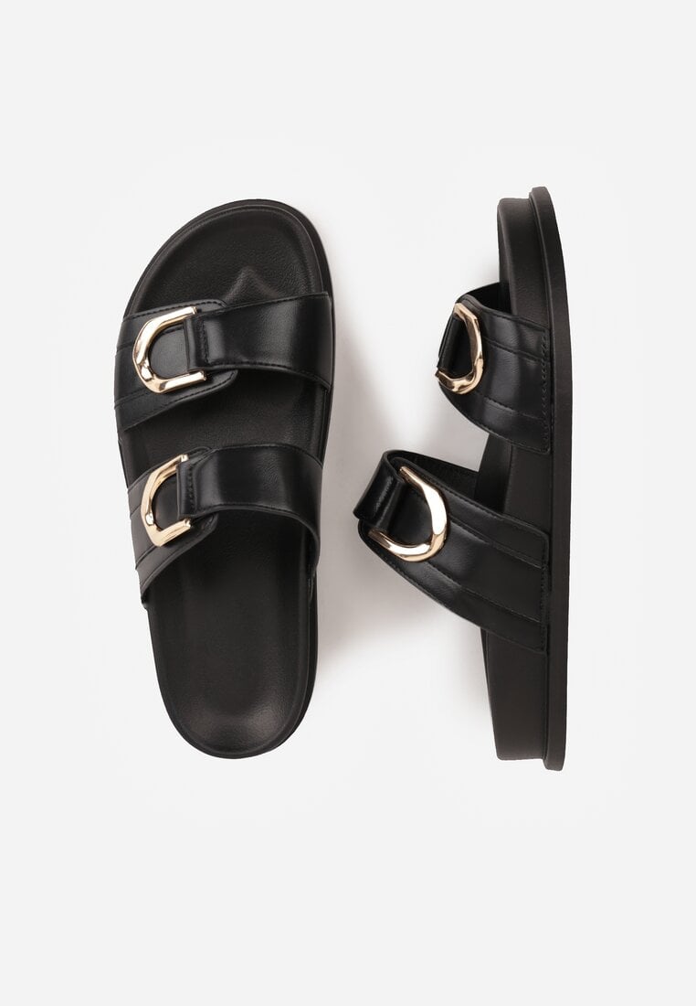 Czarne Klapki z Metalicznymi Klamrami Eudare