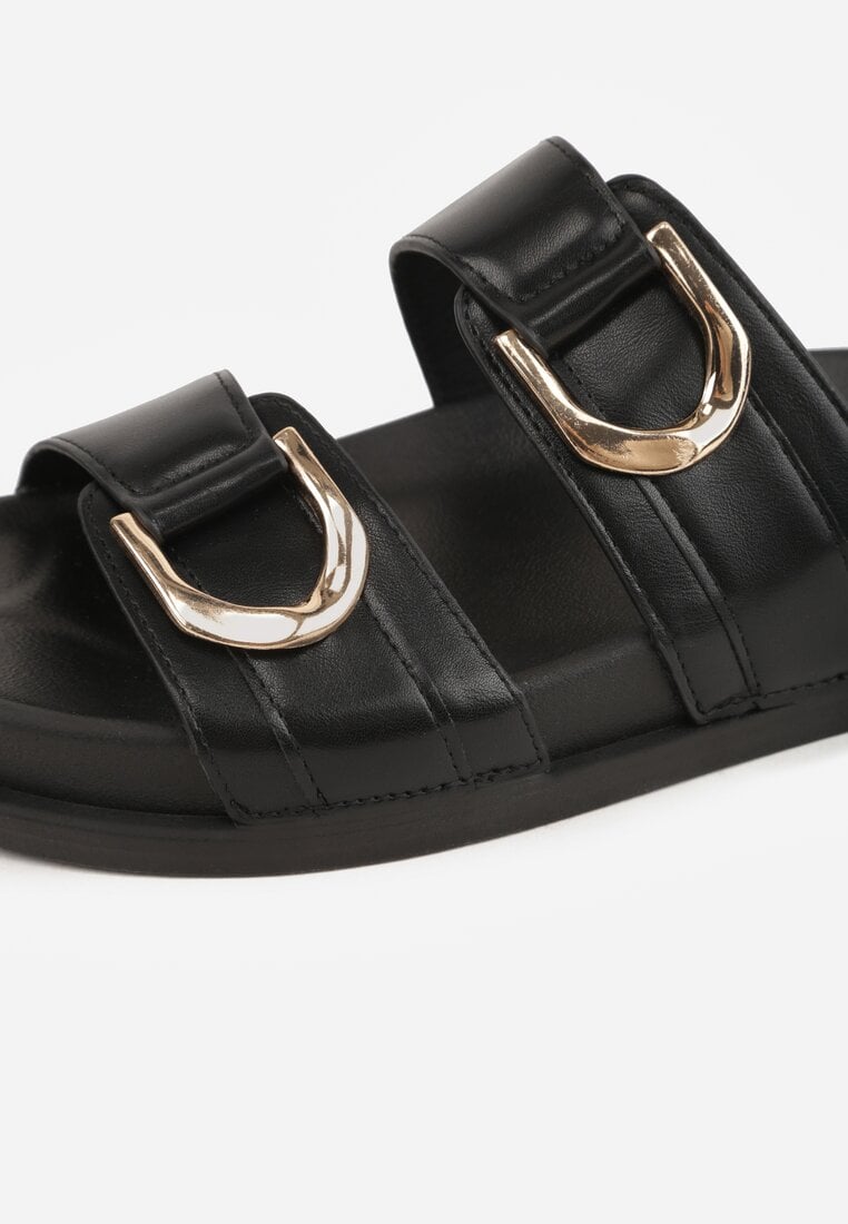 Czarne Klapki z Metalicznymi Klamrami Eudare