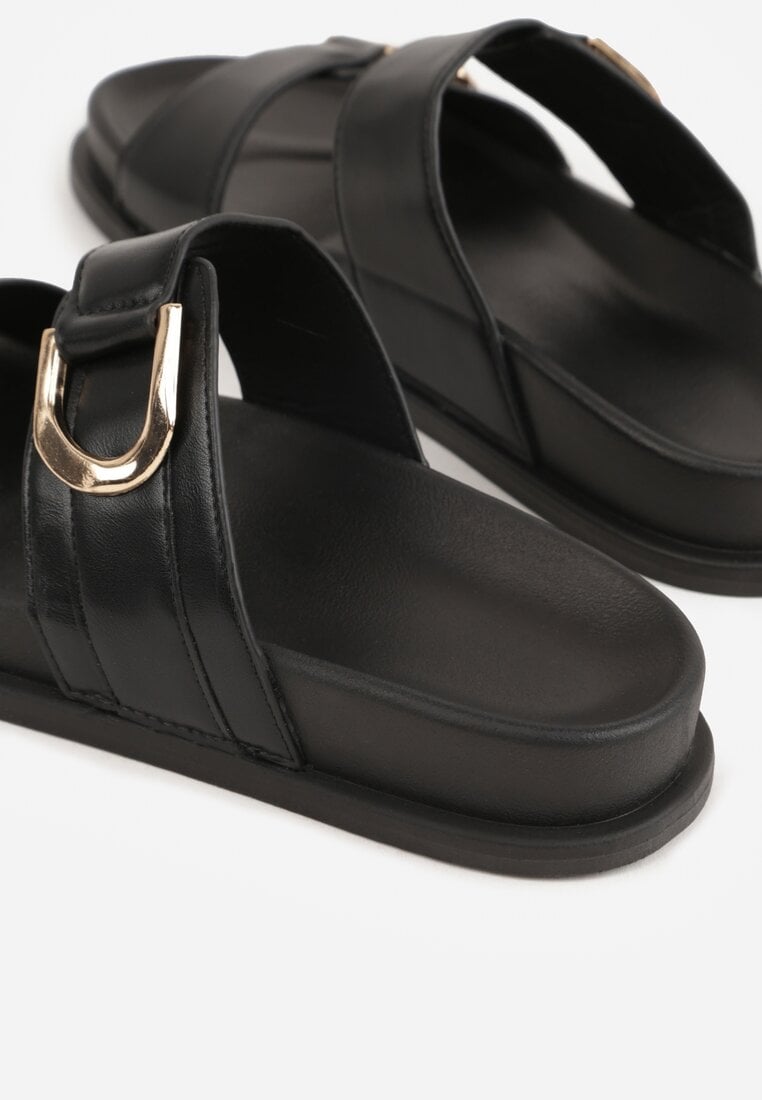 Czarne Klapki z Metalicznymi Klamrami Eudare