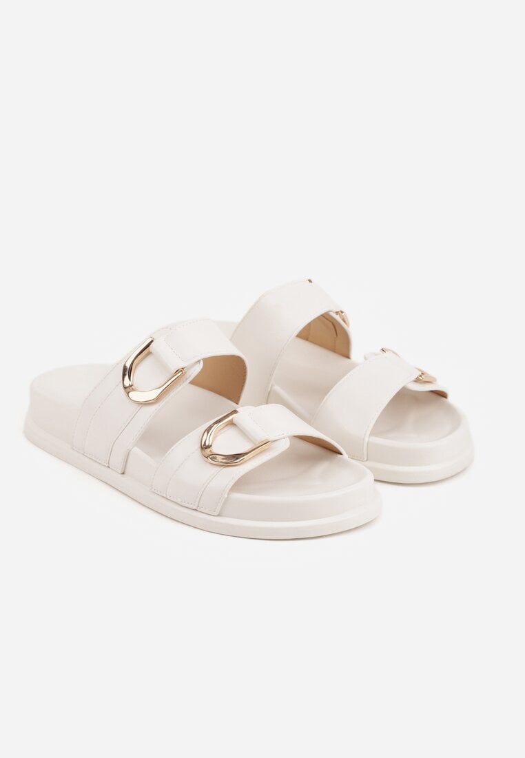 Białe Klapki z Metalicznymi Klamrami Eudare