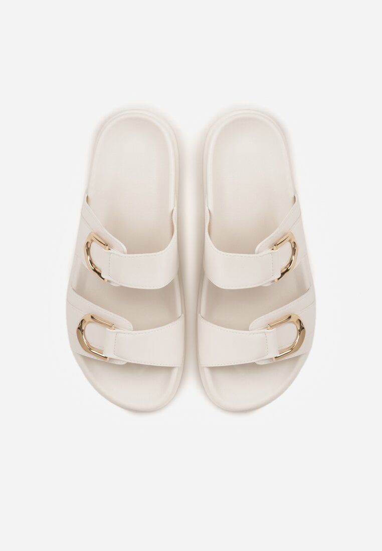 Białe Klapki z Metalicznymi Klamrami Eudare