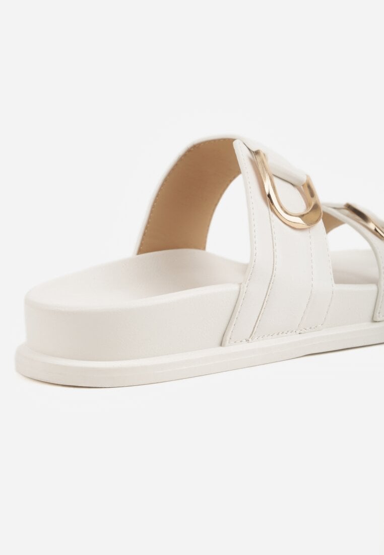 Białe Klapki z Metalicznymi Klamrami Eudare