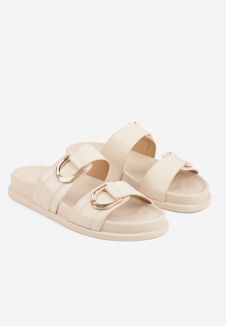 Beżowe Klapki z Metalicznymi Klamrami Eudare