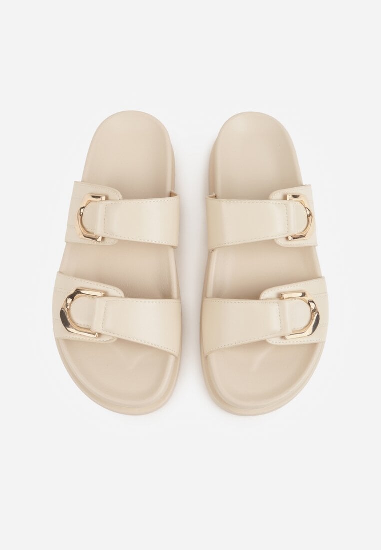 Beżowe Klapki z Metalicznymi Klamrami Eudare