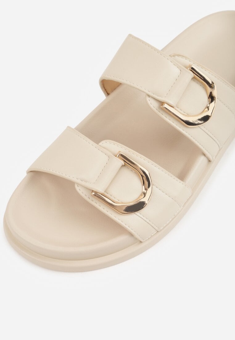 Beżowe Klapki z Metalicznymi Klamrami Eudare