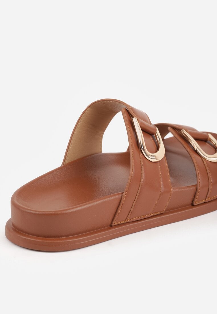 Brązowe Klapki z Metalicznymi Klamrami Eudare