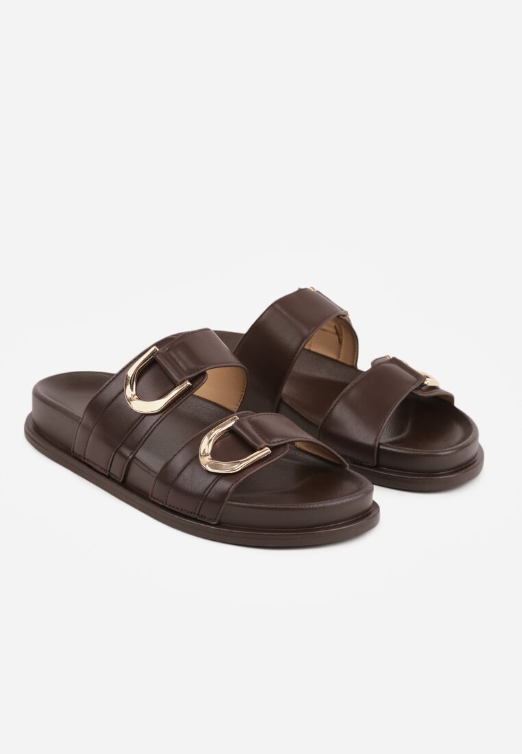 Ciemnobrązowe Klapki z Metalicznymi Klamrami Eudare