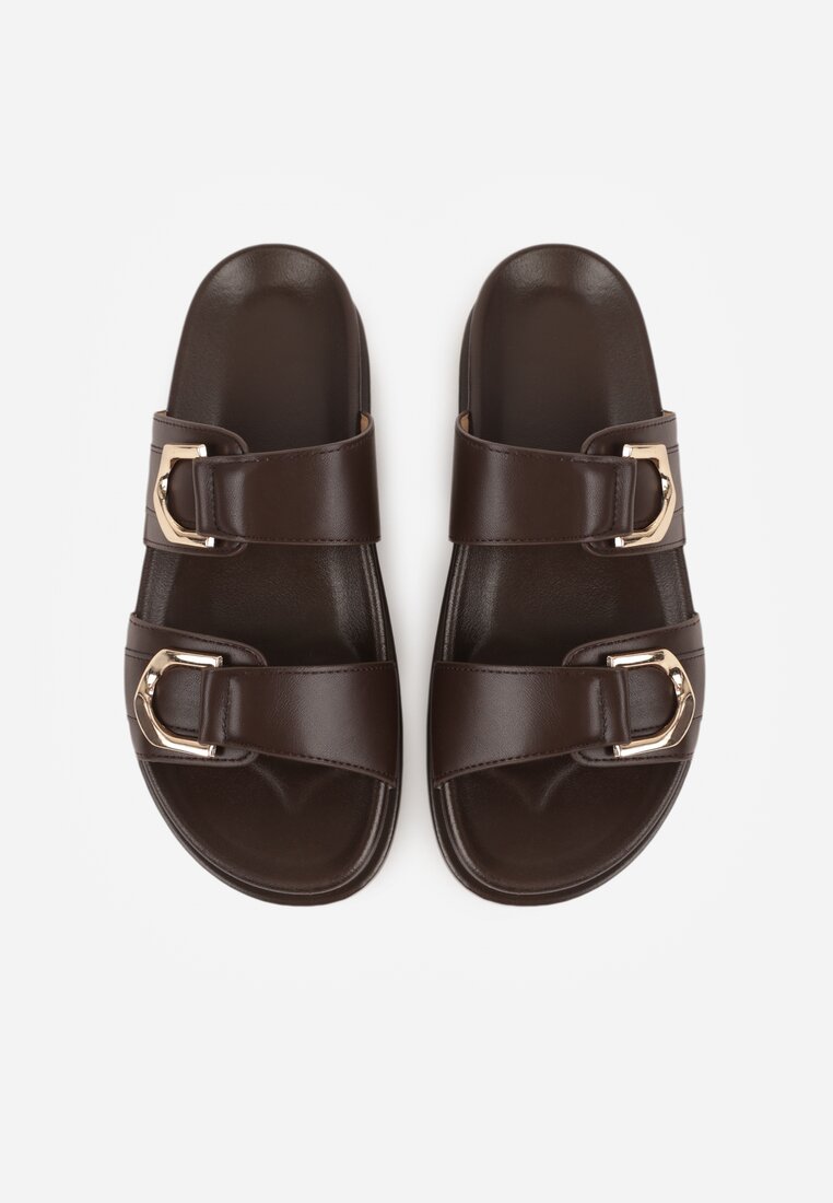 Ciemnobrązowe Klapki z Metalicznymi Klamrami Eudare