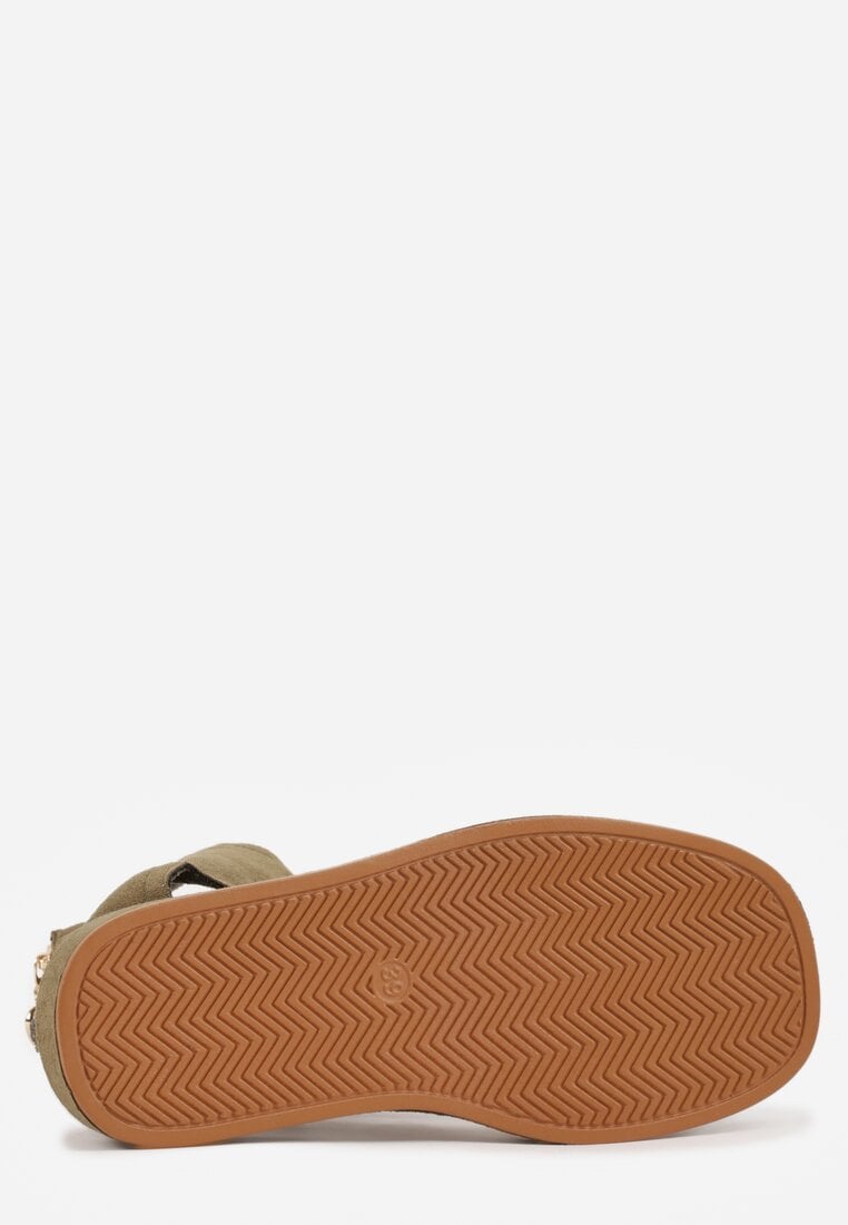 Zielone Sandały Typu Botki Ozdobione Metaliczną Klamrą z Przodu Adrasaia