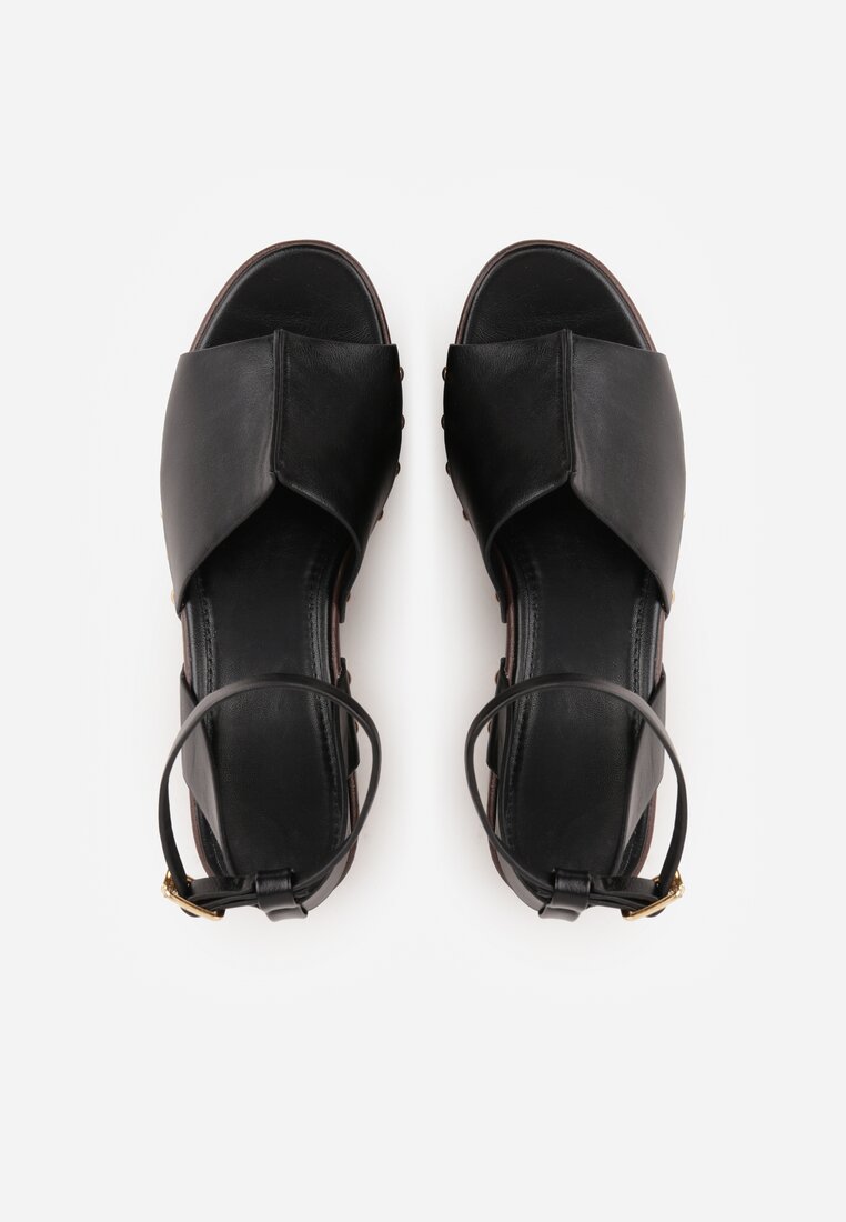 Czarne Sandały na Platformie i Koturnie z Nitami po Bokach Zaehesh