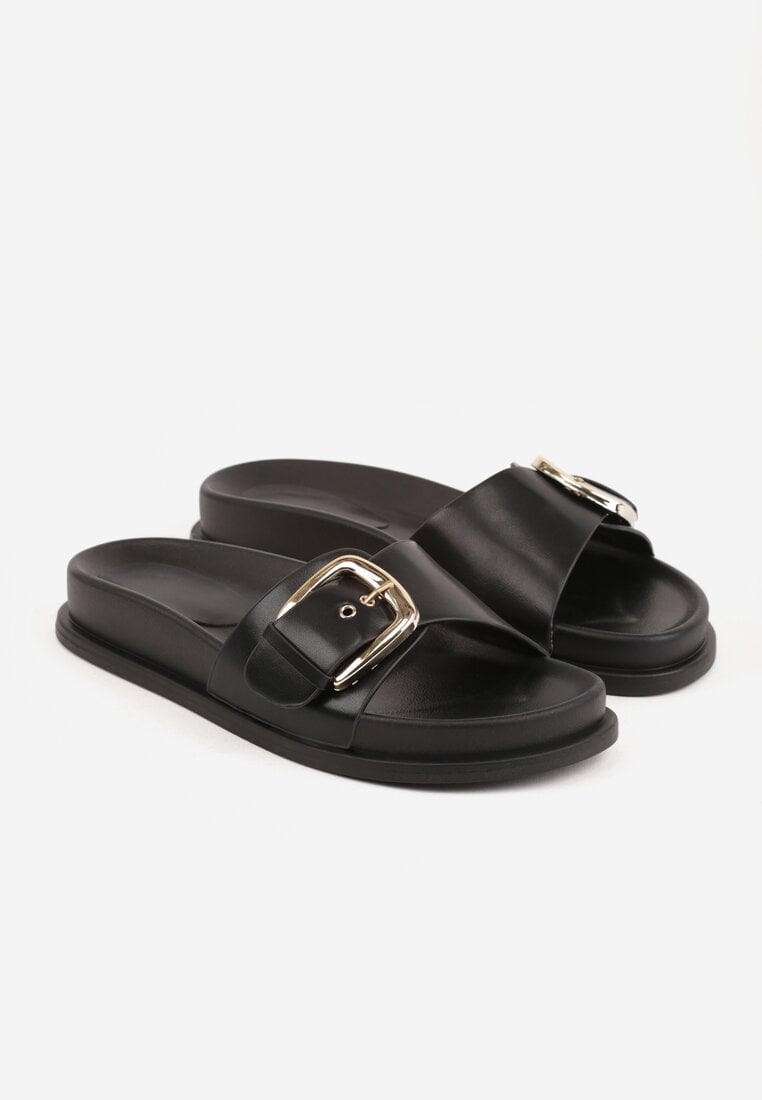 Czarne Klapki na Platformie z Klamrą Molthoe