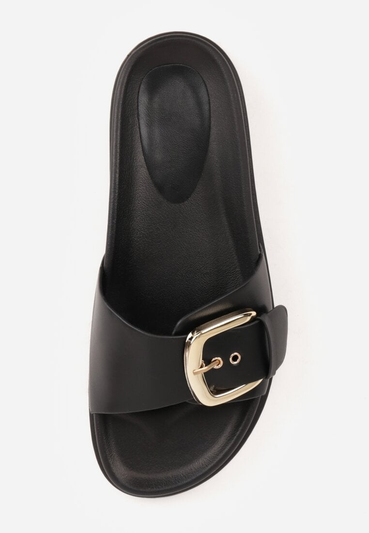 Czarne Klapki na Platformie z Klamrą Molthoe