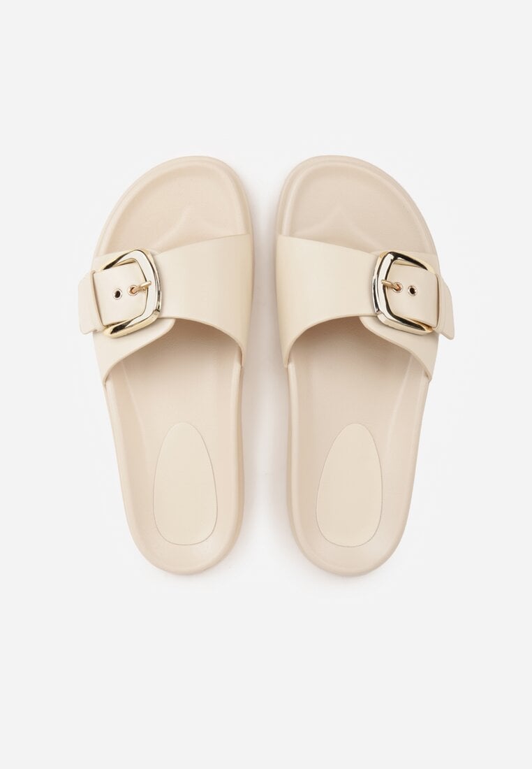 Beżowe Klapki na Platformie z Klamrą Molthoe