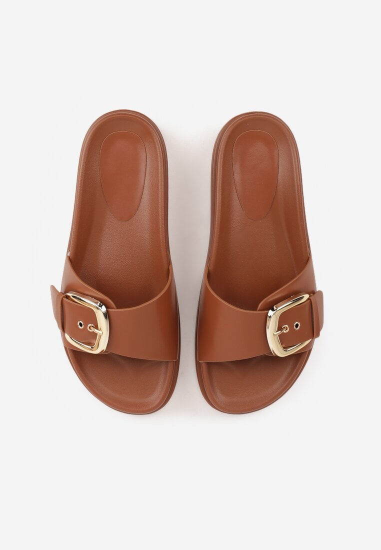 Brązowe Klapki na Platformie z Klamrą Molthoe