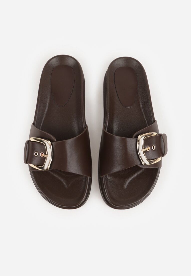 Ciemnobrązowe Klapki na Platformie z Klamrą Molthoe