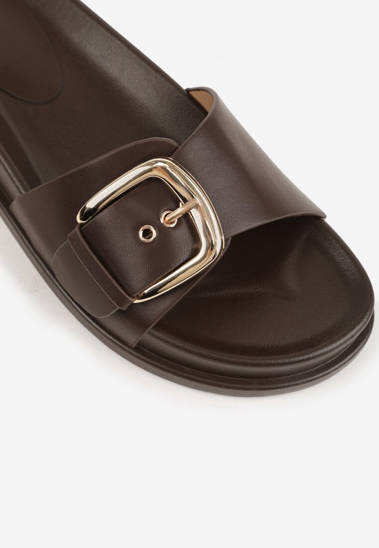 Ciemnobrązowe Klapki na Platformie z Klamrą Molthoe