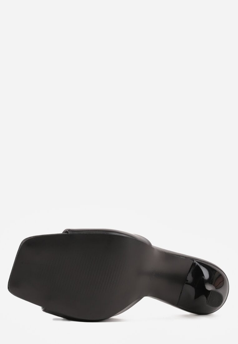 Czarne Klapki na Szpilce Ozdobione Kwadratowym Noskiem Eudanassa