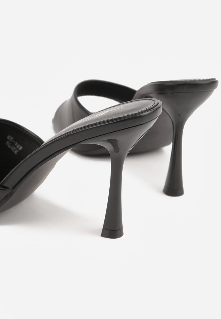 Czarne Klapki na Szpilce Ozdobione Kwadratowym Noskiem Eudanassa