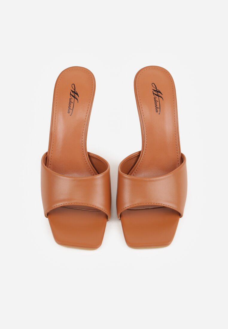 Brązowe Klapki na Szpilce Ozdobione Kwadratowym Noskiem Eudanassa