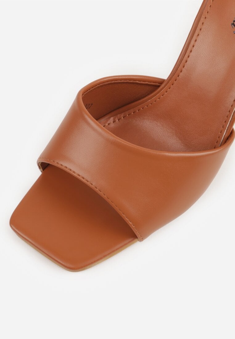 Brązowe Klapki na Szpilce Ozdobione Kwadratowym Noskiem Eudanassa