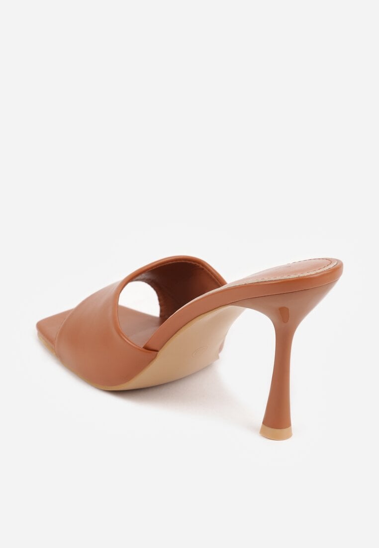 Brązowe Klapki na Szpilce Ozdobione Kwadratowym Noskiem Eudanassa