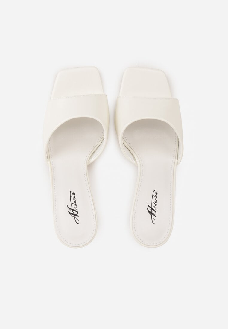 Białe Klapki na Szpilce Ozdobione Kwadratowym Noskiem Eudanassa