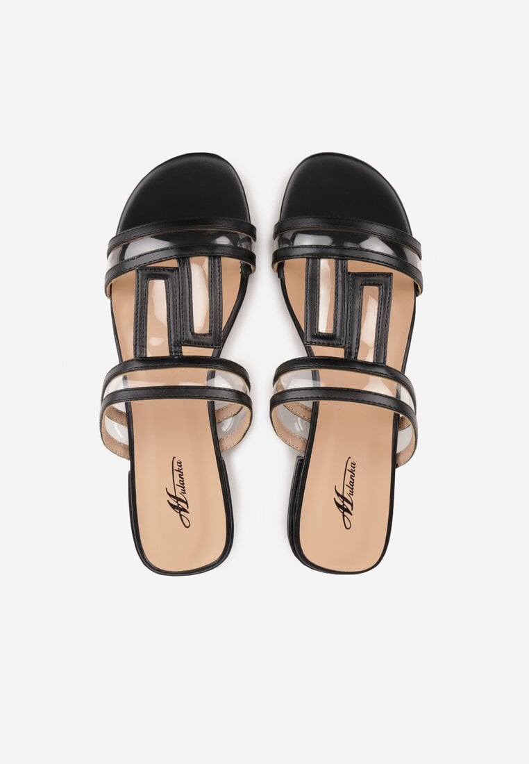 Czarne Klapki Ozdobione Geometrycznym Motywem Nysathei