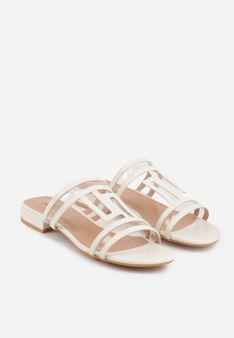 Białe Klapki Ozdobione Geometrycznym Motywem Nysathei