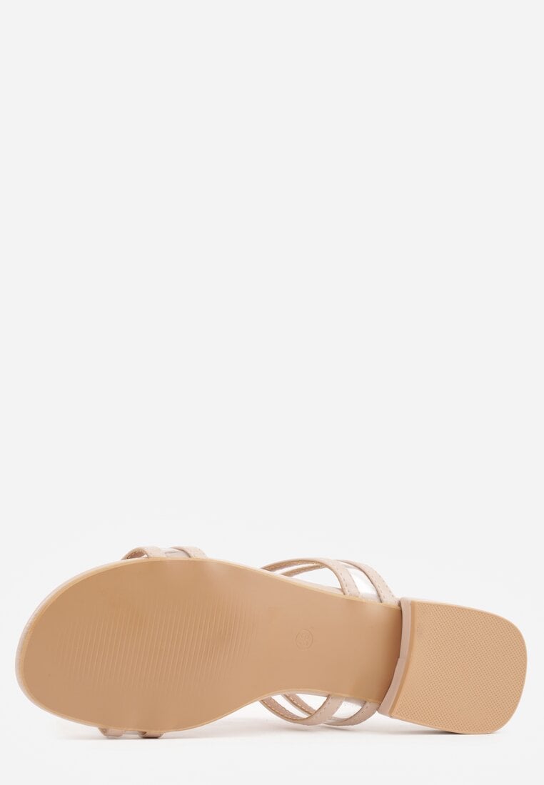 Beżowe Klapki Ozdobione Geometrycznym Motywem Nysathei