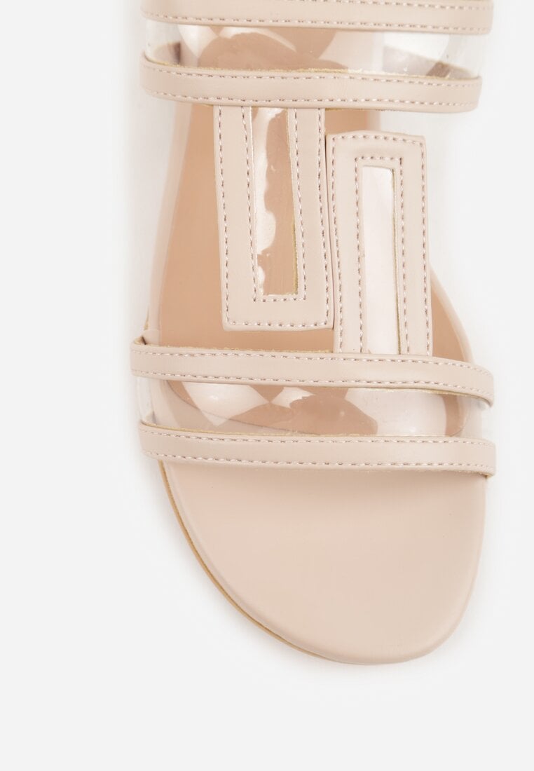 Beżowe Klapki Ozdobione Geometrycznym Motywem Nysathei