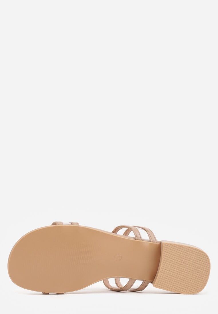 Ciemnobeżowe Klapki Ozdobione Geometrycznym Motywem Nysathei