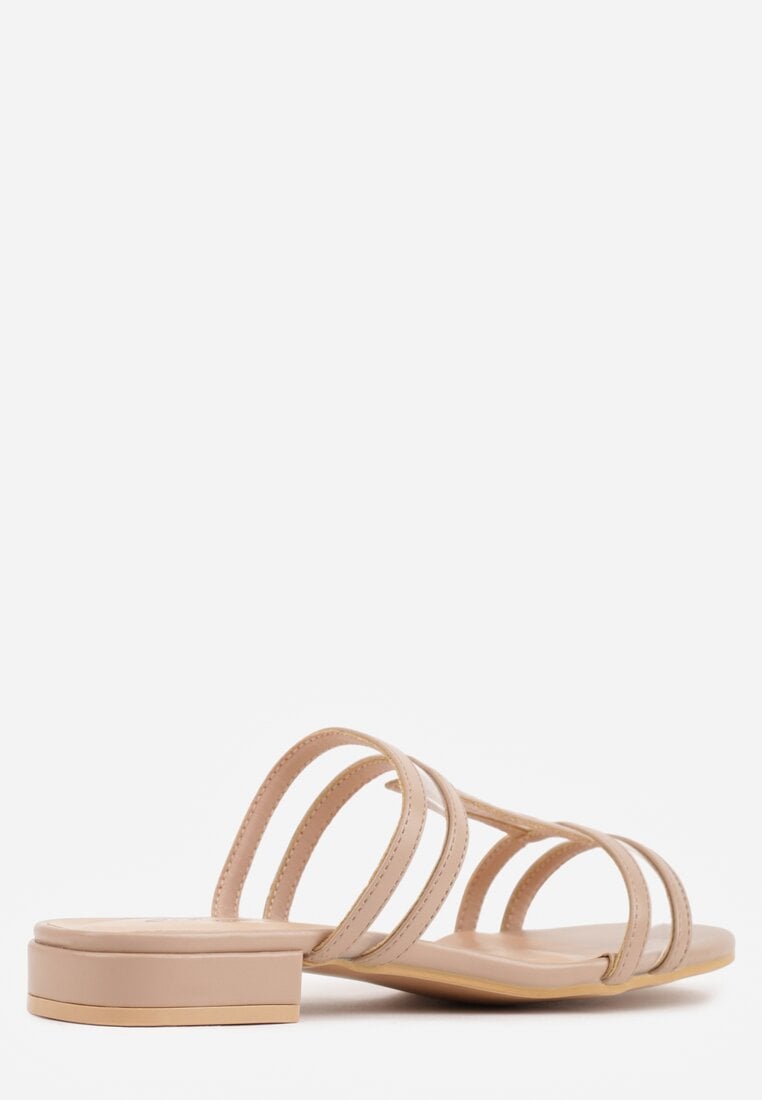 Ciemnobeżowe Klapki Ozdobione Geometrycznym Motywem Nysathei