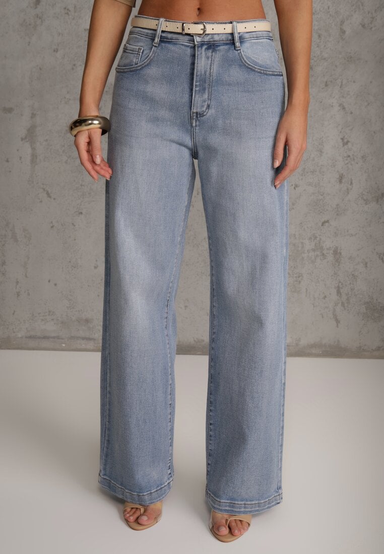 Niebieskie Jeansy High Waist Wide Leg z Bawełną Conana
