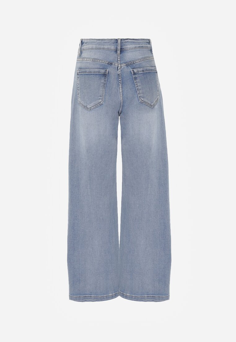 Niebieskie Jeansy High Waist Wide Leg z Bawełną Conana