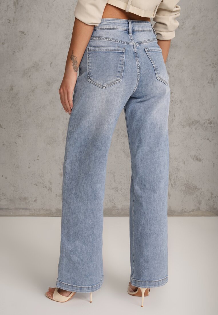 Niebieskie Casualowe Jeansy Wide Leg High Waist z Bawełną Sulaer