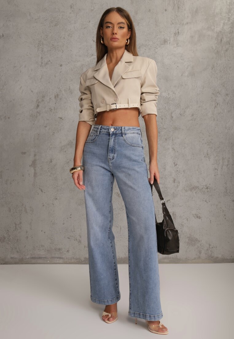 Niebieskie Casualowe Jeansy Wide Leg High Waist z Bawełną Sulaer