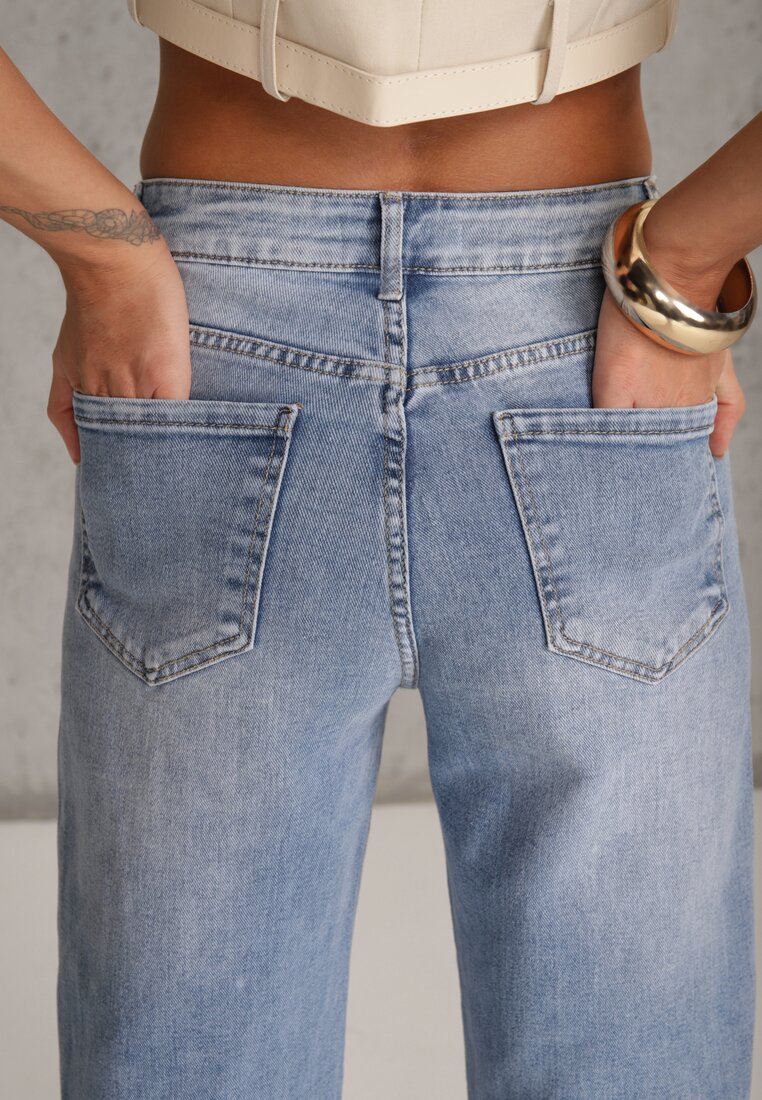 Niebieskie Casualowe Jeansy Wide Leg High Waist z Bawełną Sulaer