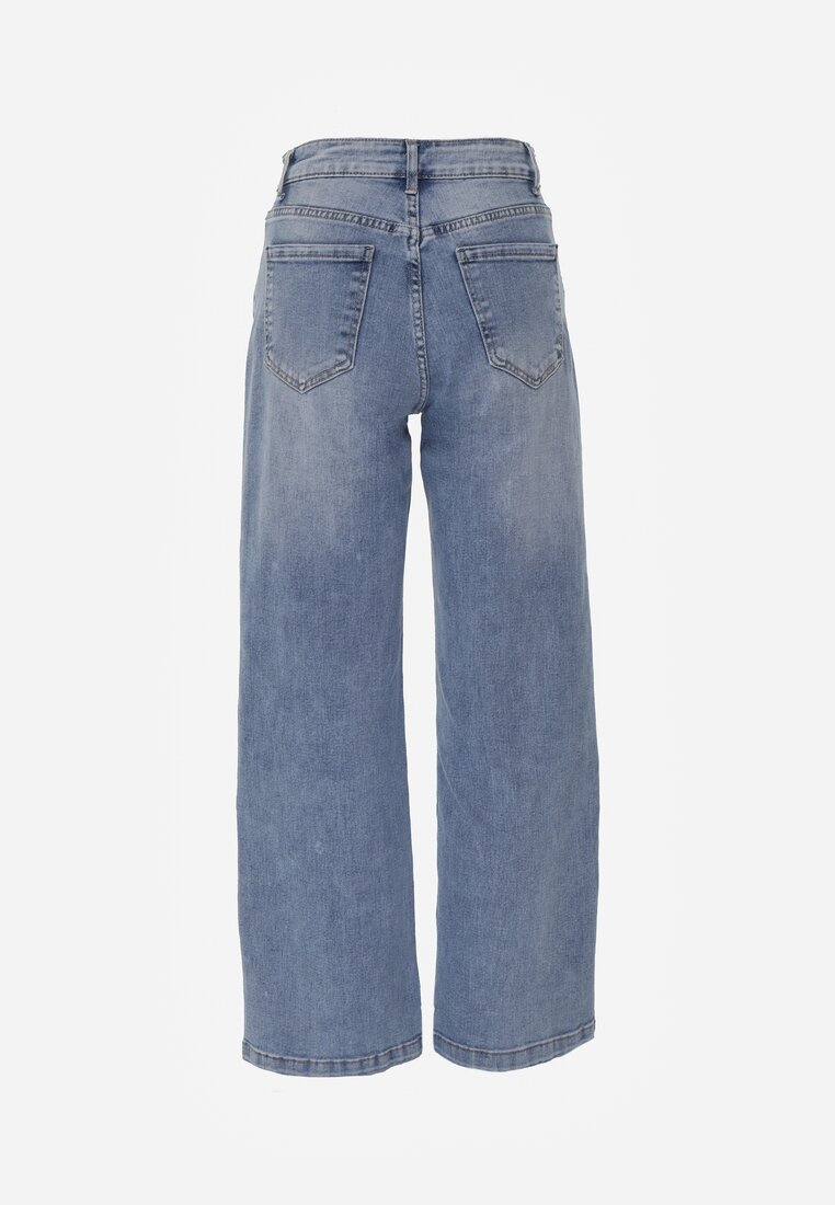 Niebieskie Casualowe Jeansy Wide Leg High Waist z Bawełną Sulaer