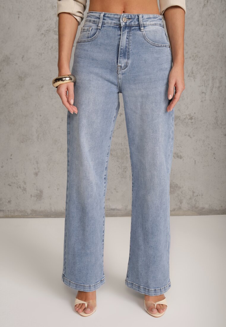 Niebieskie Casualowe Jeansy Wide Leg High Waist z Bawełną Sulaer